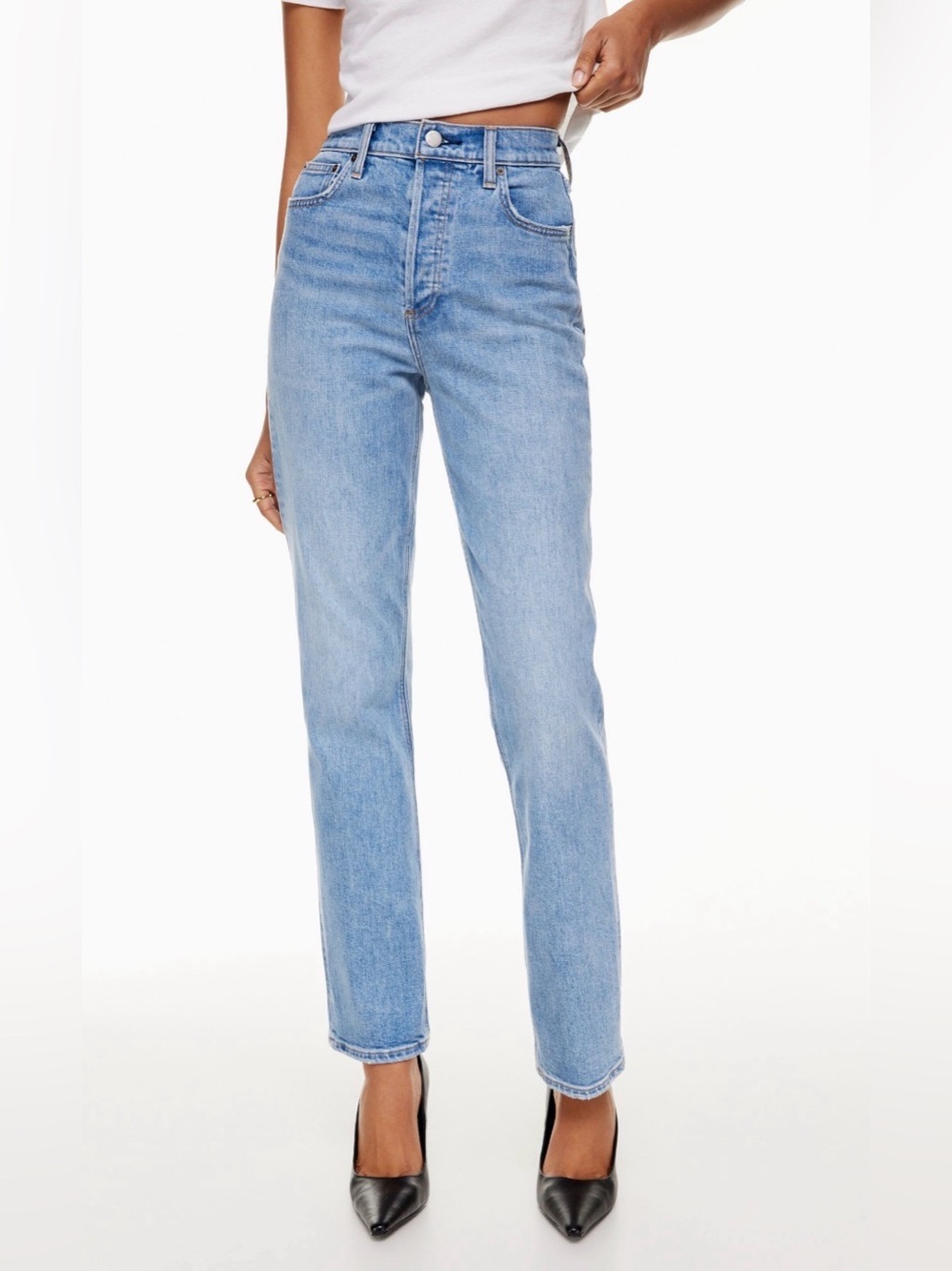Denim Forum Arlo High Rise Straight Jeans Light Wash Size 31 Y2K Casual Chic